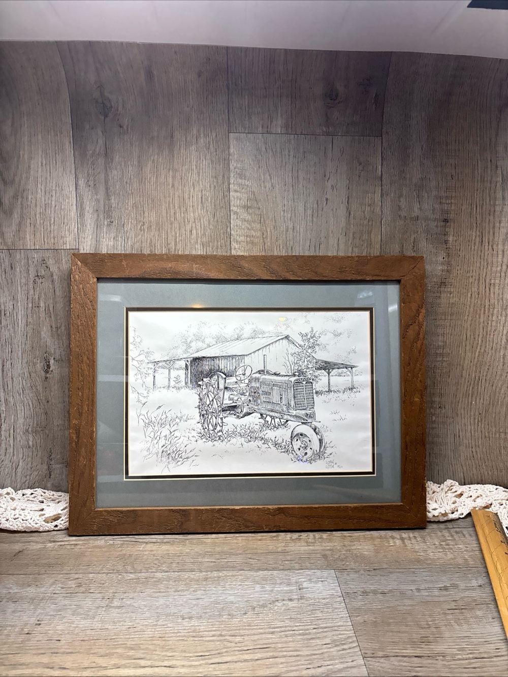 Vintage Oliver 70 Tractor Barn Drawing LizzonFramed Signed 7/150 Marianne Kuhn